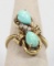 Turquoise & Diamond Chip 14K Gold Ring, Sz. 7, 6.2 Grams