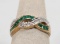 10K Yellow Gold Emerald Colored & Diamond Chip Ring, Sz. 6.50, 2.8 Grams