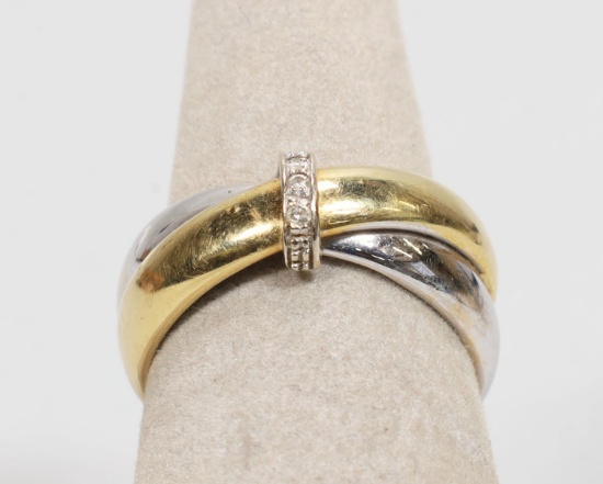 Two Toned Criss Cross 750 Ring, Sz.6 , 3.2 Grams