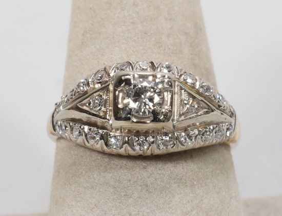 14K Diamond Cocktail Ring w/ Diamond Chips, Sz. 8.50, 3.0 Grams