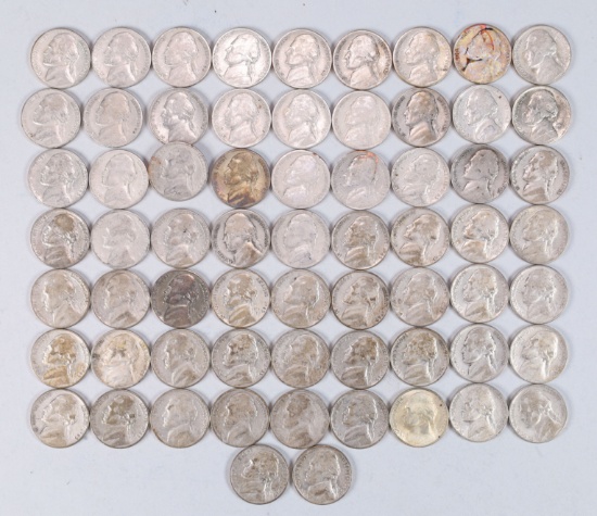 65 War Time Silver Nickels, 1943-1945 San Francisco Mint