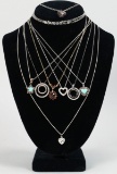 7 925 Silver Necklaces w/Pendants & 1 Gold Colored Necklace