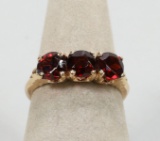 Three Stone 14K Garnet Colored Ring, Sz. 6, 3.2 Grams