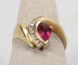 14K Yellow Gold Ruby & Diamond Chip Ring, Sz. 7, 4.4 Grams
