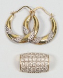 14K Gold Loop Earrings & 14K Diamond Pendant
