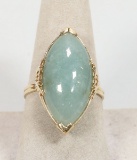 14K Jadeite Style Ring, Sz. 8.50, 5.4 Grams Total Weight