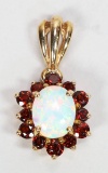 14K Gold Opal Garnet Cluster Setting Pendant, 2.9 Grams