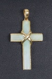 14K Gold & Jade Cross Pendant, 2.7 Grams