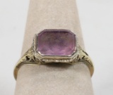 10K White Gold Amethyst Colored Ring, Sz. 8.25, 1.7 Grams