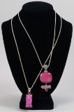 2 - 925 Silver Necklaces w/Pink Howlite Style Pendants