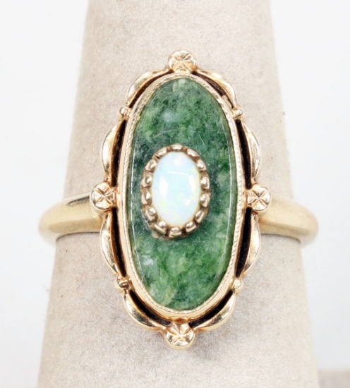 Gold colored Jade Style Ring, Sz. 6, 3.2 Grams