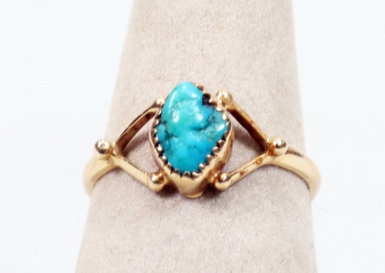 Gold Colored Turquoise Ring, Sz. 6.5