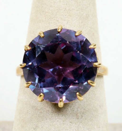 Gold Colored Amethyst Cocktail Ring, Sz. 7, 5.8 Grams