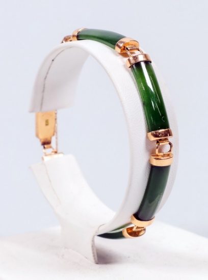 14K Jade Link Style Bracelet, 12.1 Grams