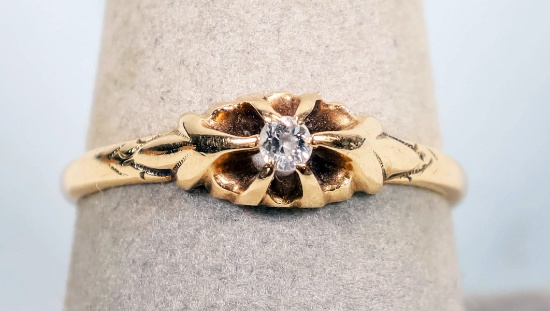 14k Victorian Style Diamond Ring 14K, Sz. 7.25