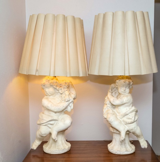 2 Plaster Cupid - Cherub Lamps