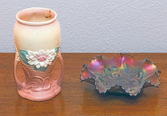Hull Vase & Carnival Glass Bowl