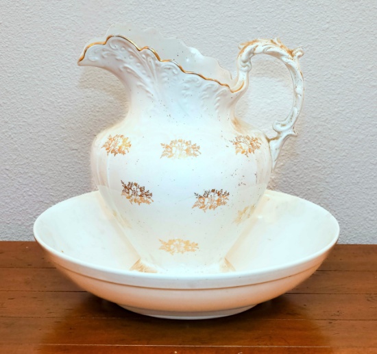 Vintage Dresden Semi-Porcelain Pitcher & Recent Made in Italy Bowl