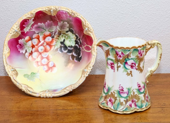 Hand Painted Nippon Bowl & Pitcher