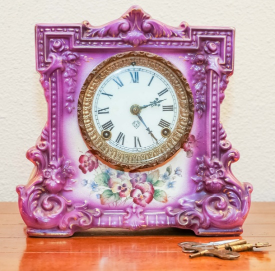 Ansonia Royal Bonn Porcelain Mantle Clock