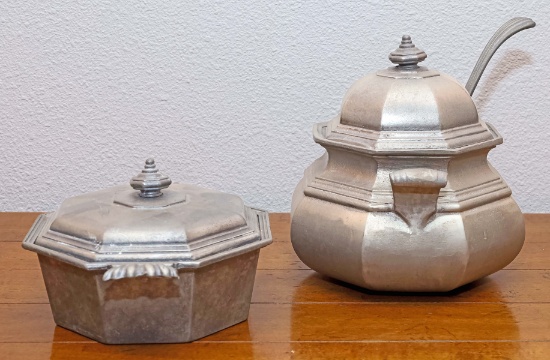 Pewter Soup Tureen & Covered Casserole Dish