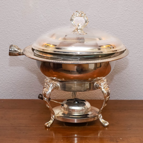 Silver Plate Chafing Dish on Elevated Stand