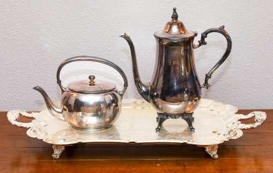 Silver Plate Tea & Coffee on Serving Tray