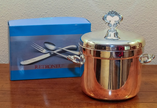 Silver Plate Ice Bucket & Flatware Set
