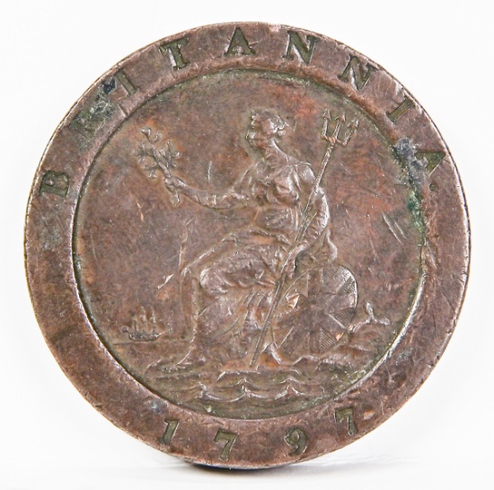 1797 Britannia Georgius III D.G. Rex Great Britian Two Pence Coin