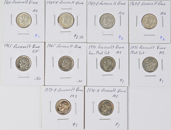10 Roosevelt Dimes; Various Dates/Mints