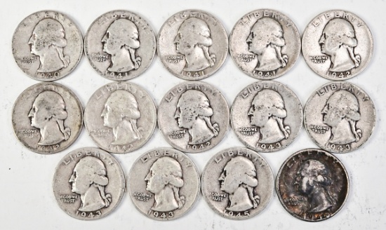 14 Washington Silver Quarters: Various Dates/Mints