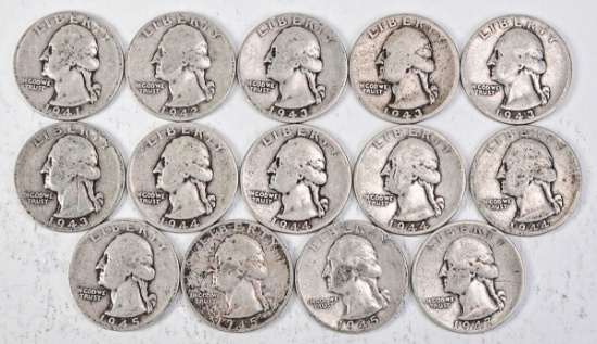 14 Washington Silver Quarters: Various Dates/Mints