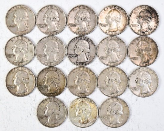 18 Washington Silver Quarters: Various Dates/Mints