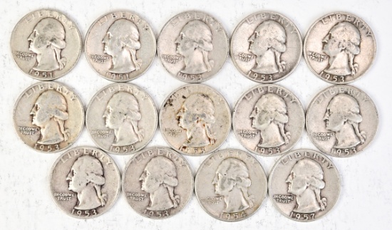 14 Washington Silver Quarters: Various Dates/Mints