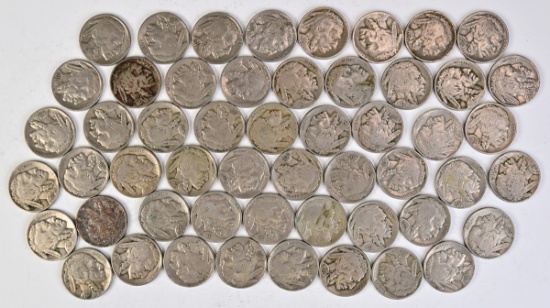 53 Buffalo Nickels: Various Dates/Mints