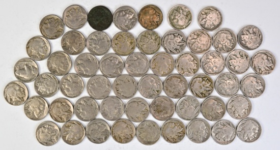 54 Buffalo Nickels: Various Dates/Mints