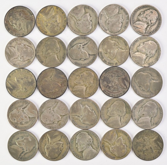 25 Wartime Nickels, 35% Silver