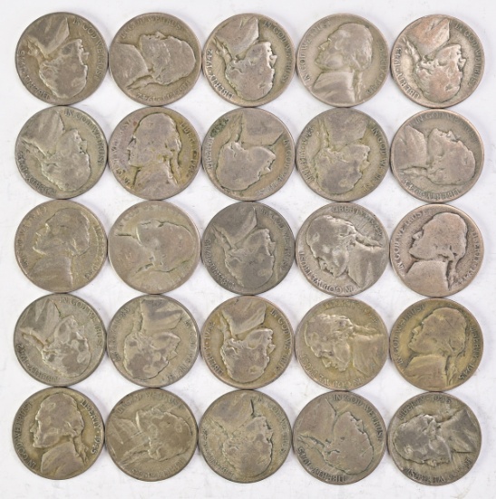 25 Wartime Nickels, 35% Silver