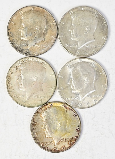 5 Kennedy 40% Silver Half Dollars