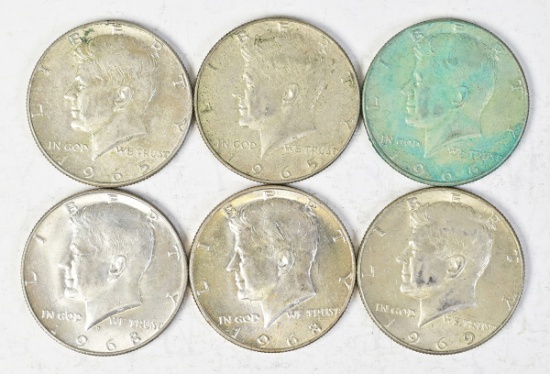 6 Kennedy 40% Silver Half Dollars