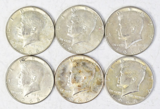 6 Kennedy 40% Silver Half Dollars