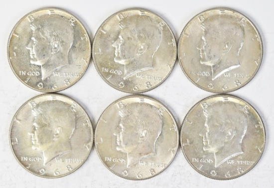6 Kennedy 40% Silver Half Dollars