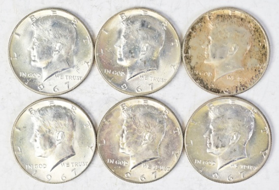 6 Kennedy 40% Silver Half Dollars
