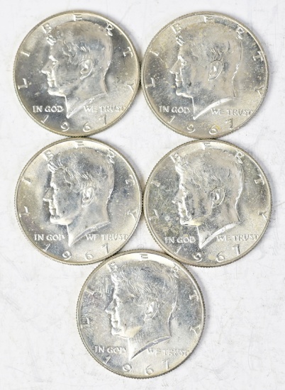 5 Kennedy 40% Silver Half Dollars