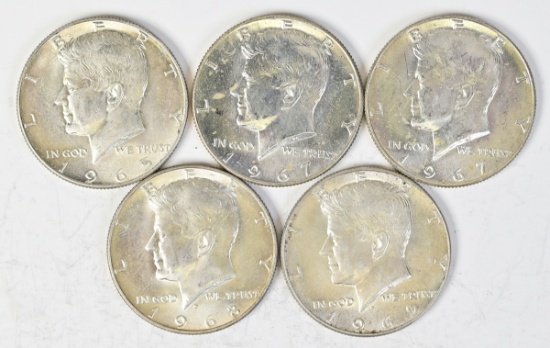 5 Kennedy 40% Silver Half Dollars