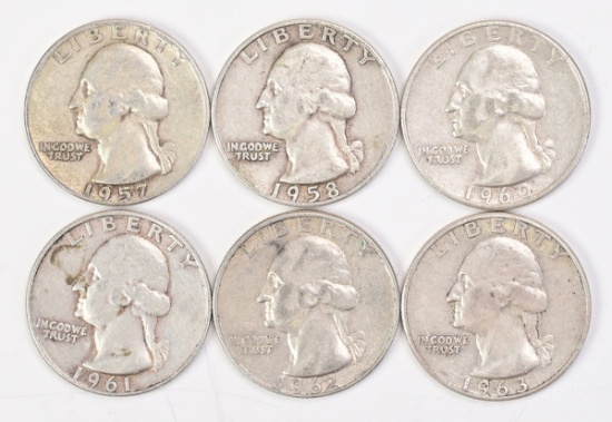 6 Washington Silver Quarters