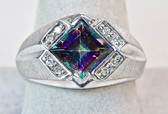 Silver Ring w/ Topaz Type Stone, Sz. 10.5