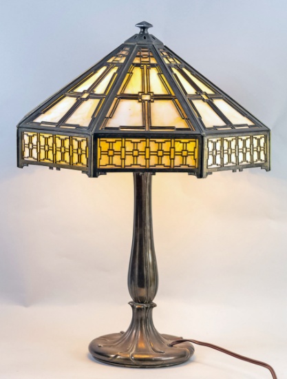 Antique Craftsman Style Slag Glass Lamp