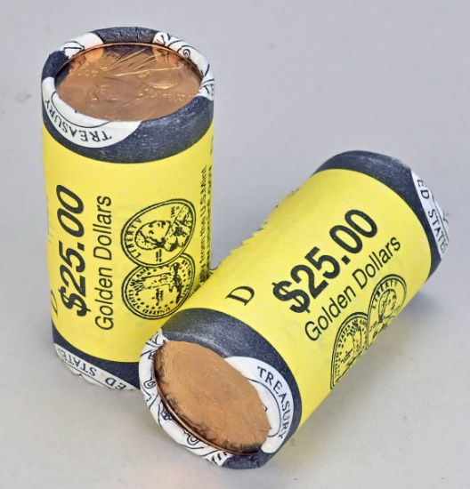 2 Rolls of Sacagawea "Golden Dollars", Denver Mint