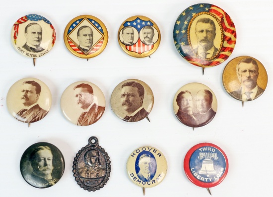 Presidential Buttons - Pinbacks: McKinley, Roosevelt, Taft, Hoover